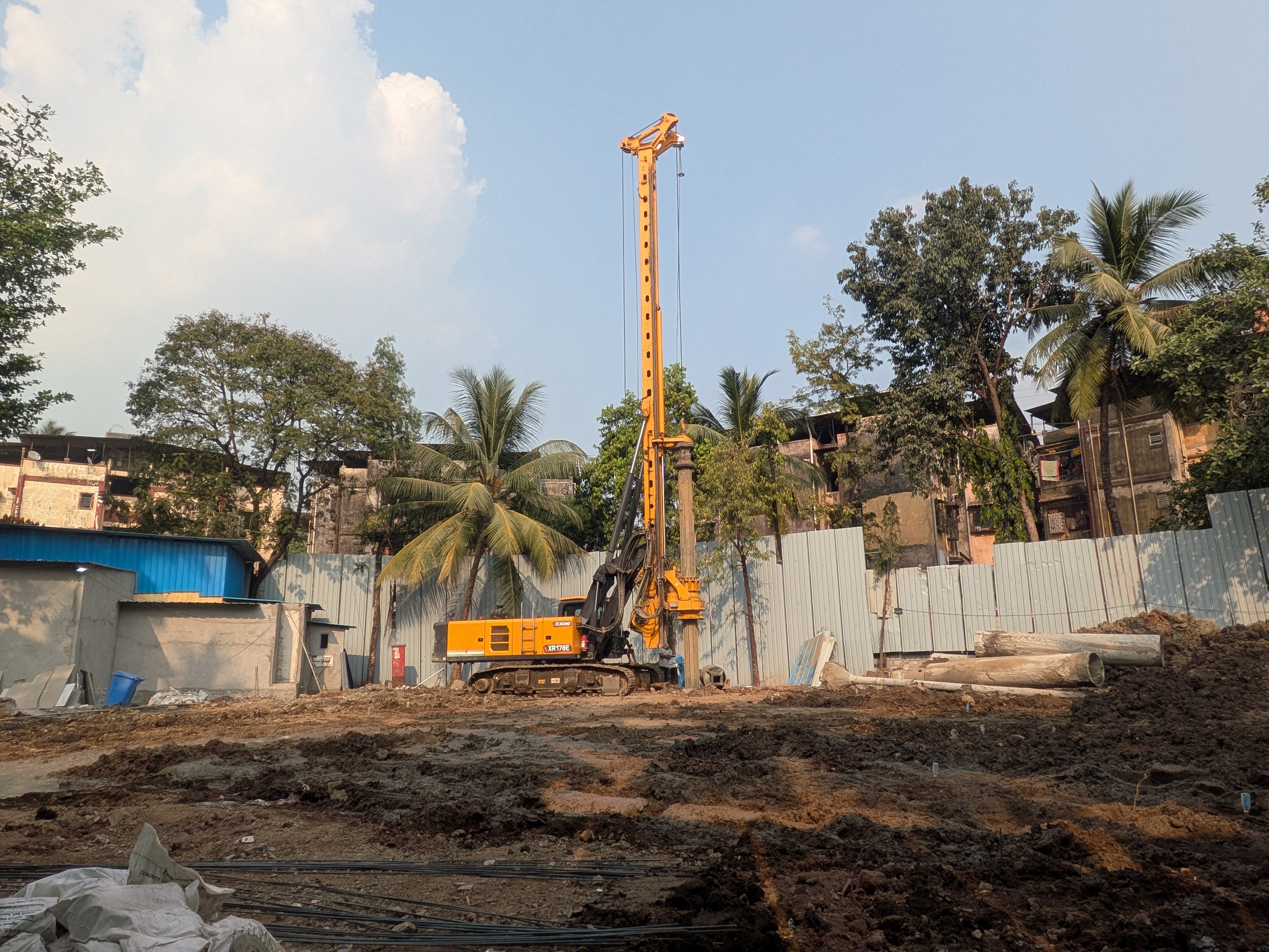 Piling machine at construction site